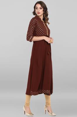 Brown printed crepe kurta 5