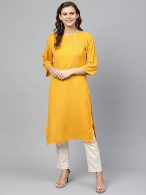 Yellow plain liva ethnic-kurtis 1