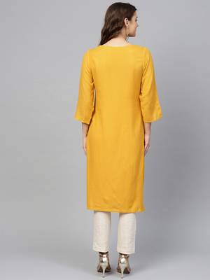 Yellow plain liva ethnic-kurtis 2