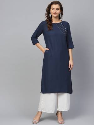 Blue plain liva ethnic-kurtis 1