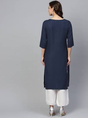 Blue plain liva ethnic-kurtis 2