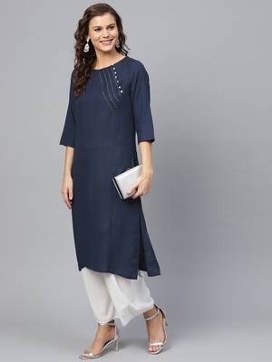 Blue plain liva ethnic-kurtis 3