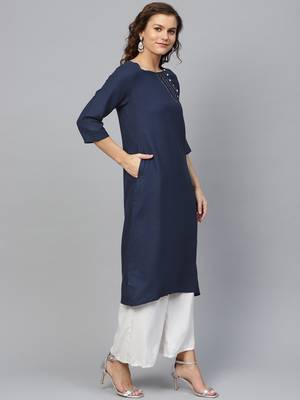 Blue plain liva ethnic-kurtis 4