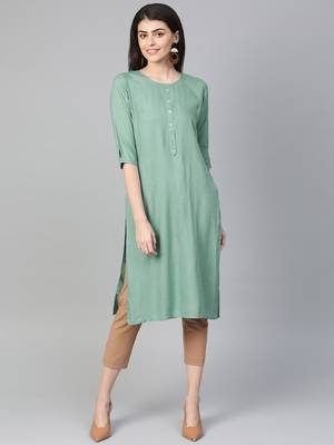 Teal plain liva ethnic-kurtis 1