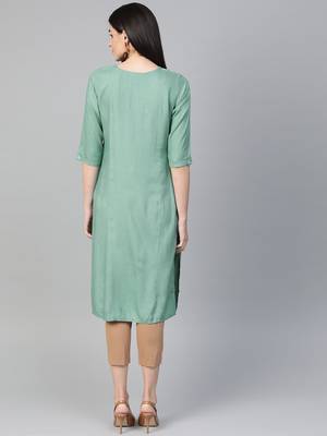 Teal plain liva ethnic-kurtis 2