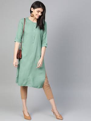 Teal plain liva ethnic-kurtis 4
