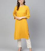 Yellow plain liva ethnic-kurtis