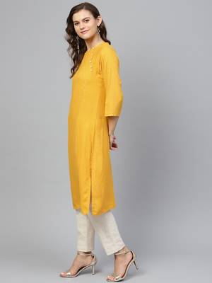 Yellow plain liva ethnic-kurtis 4