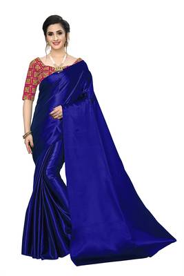 Blue embroidered satin saree with blouse 1