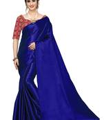 Blue embroidered satin saree with blouse