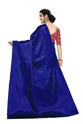 Blue embroidered satin saree with blouse 2