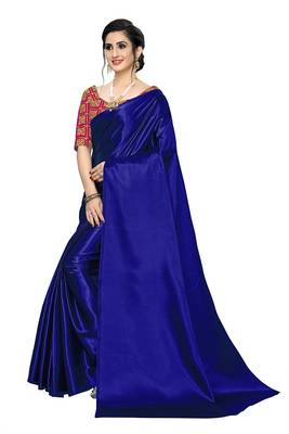 Blue embroidered satin saree with blouse 3