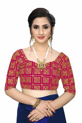 Blue embroidered satin saree with blouse 4