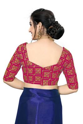 Blue embroidered satin saree with blouse 5