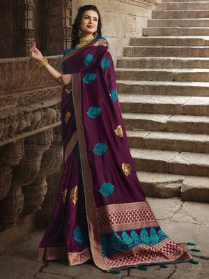 Purple woven silk saree with blouse 1
