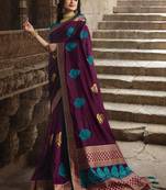 Purple woven silk saree with blouse