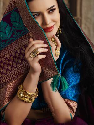 Purple woven silk saree with blouse 2