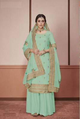 Turquoise embroidered silk salwar 1