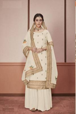 Off-white embroidered silk salwar 1