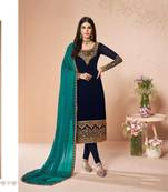 Blue embroidered georgette salwar