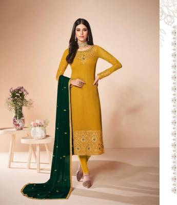 Yellow embroidered georgette salwar 1