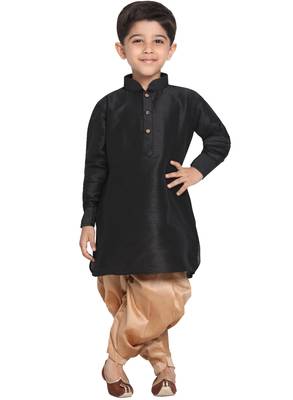 Boys Black And Rose Gold Silk Blend Kurta And Dhoti Set 1