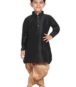 Boys Black And Rose Gold Silk Blend Kurta And Dhoti Set