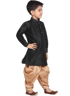 Boys Black And Rose Gold Silk Blend Kurta And Dhoti Set 2