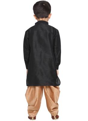 Boys Black And Rose Gold Silk Blend Kurta And Dhoti Set 4