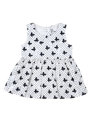 Gini & Jony White Printed Cotton Girls Dress 1