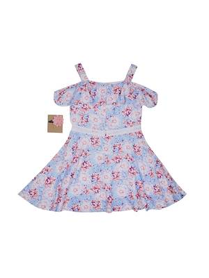 Gini & Jony Blue Printed Cotton Girls Dress 1