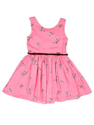 Gini & Jony Pink Printed Cotton Girls Dress 1
