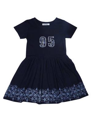 Gini & Jony Blue Plain Cotton Girls Dress 1