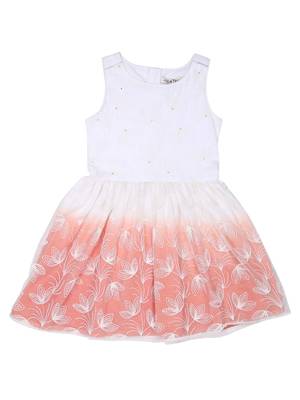 Gini & Jony Orange Plain Cotton Girls Dress 1