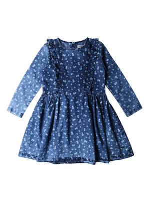 Gini & Jony Blue Printed Cotton Girls Dress 1
