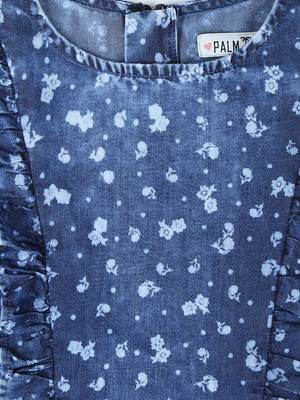 Gini & Jony Blue Printed Cotton Girls Dress 3
