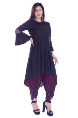 Black embroidered Rayon womens Kurta and Dhoti Pant Set 1