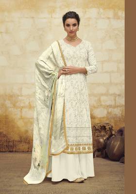 White embroidered georgette salwar 1