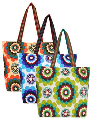 Anekaant Florid Multicolor Printed Canvas Tote Bag Pack Of 3 1
