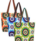 Anekaant Florid Multicolor Printed Canvas Tote Bag Pack Of 3