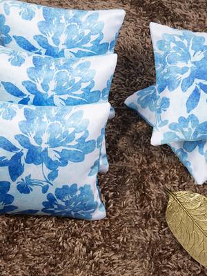 Blue Painted Floral Reversible Cushion Cover 12"x12" (Set of 5) 1