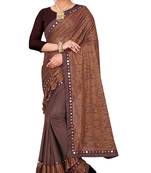 Brown printed lycra saree with blouse