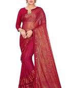Pink printed lycra saree with blouse