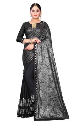 Grey printed lycra saree with blouse 1