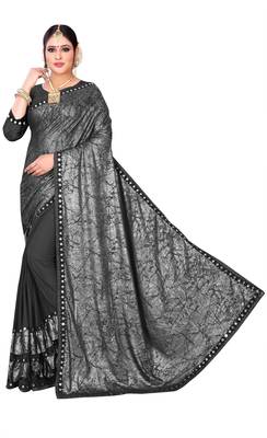 Grey printed lycra saree with blouse 2