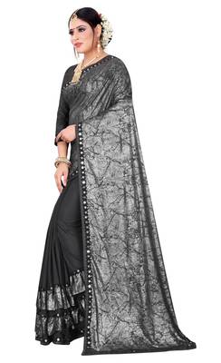 Grey printed lycra saree with blouse 3