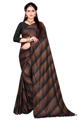 Brown printed lycra saree with blouse 1
