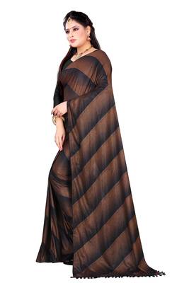 Brown printed lycra saree with blouse 2