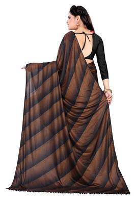 Brown printed lycra saree with blouse 3
