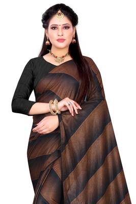 Brown printed lycra saree with blouse 4